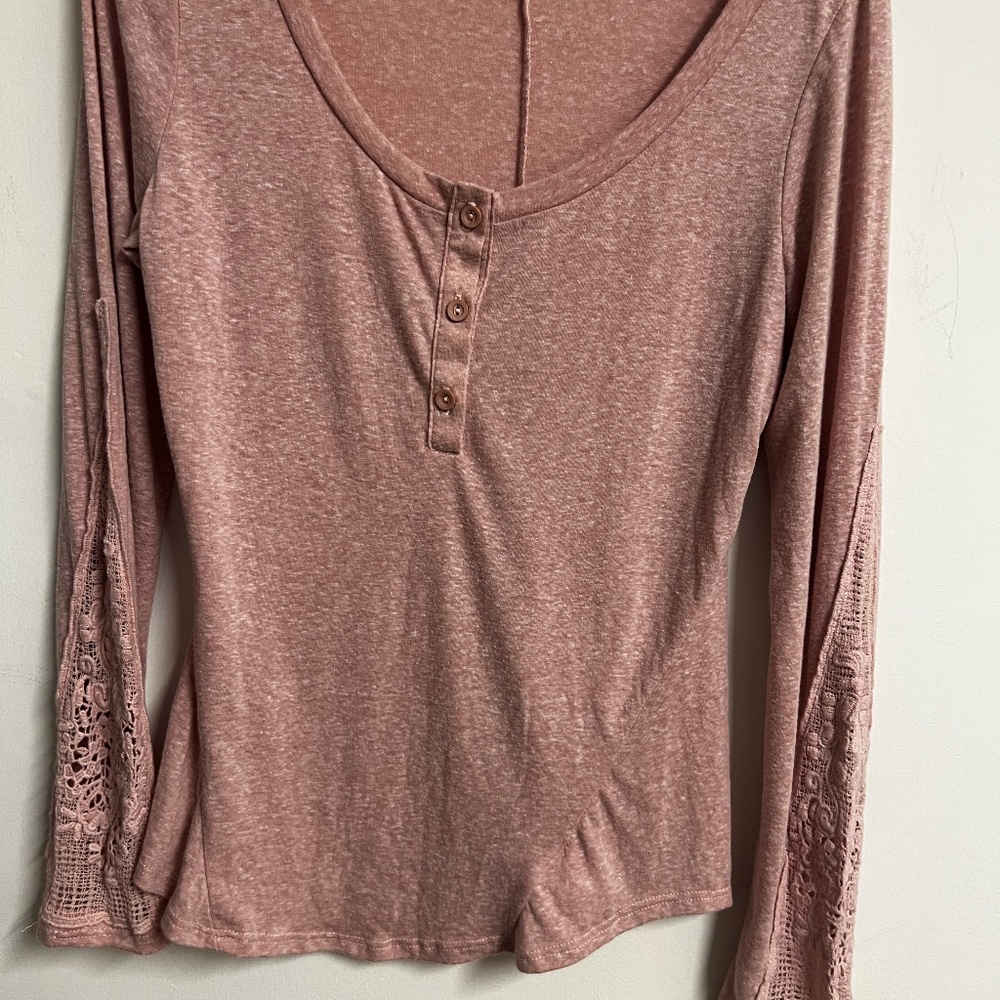 Pink Henley Long Sleeve Shirt